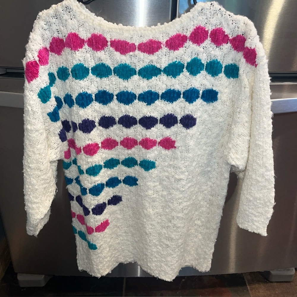 90s Jade 3D bubble knit white pink purple teal Acrylic Sweater Women’s S Vintage